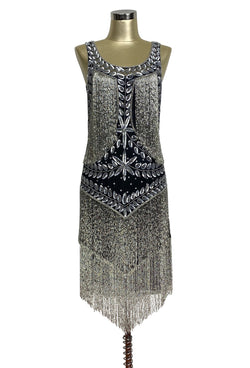 1920's Flapper Fringe Gatsby Party Dress - The Roxy - Black Silver