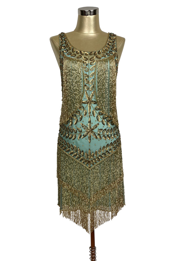 1920's Flapper Fringe Gatsby Party Dress - The Roxy - Turquoise Gold