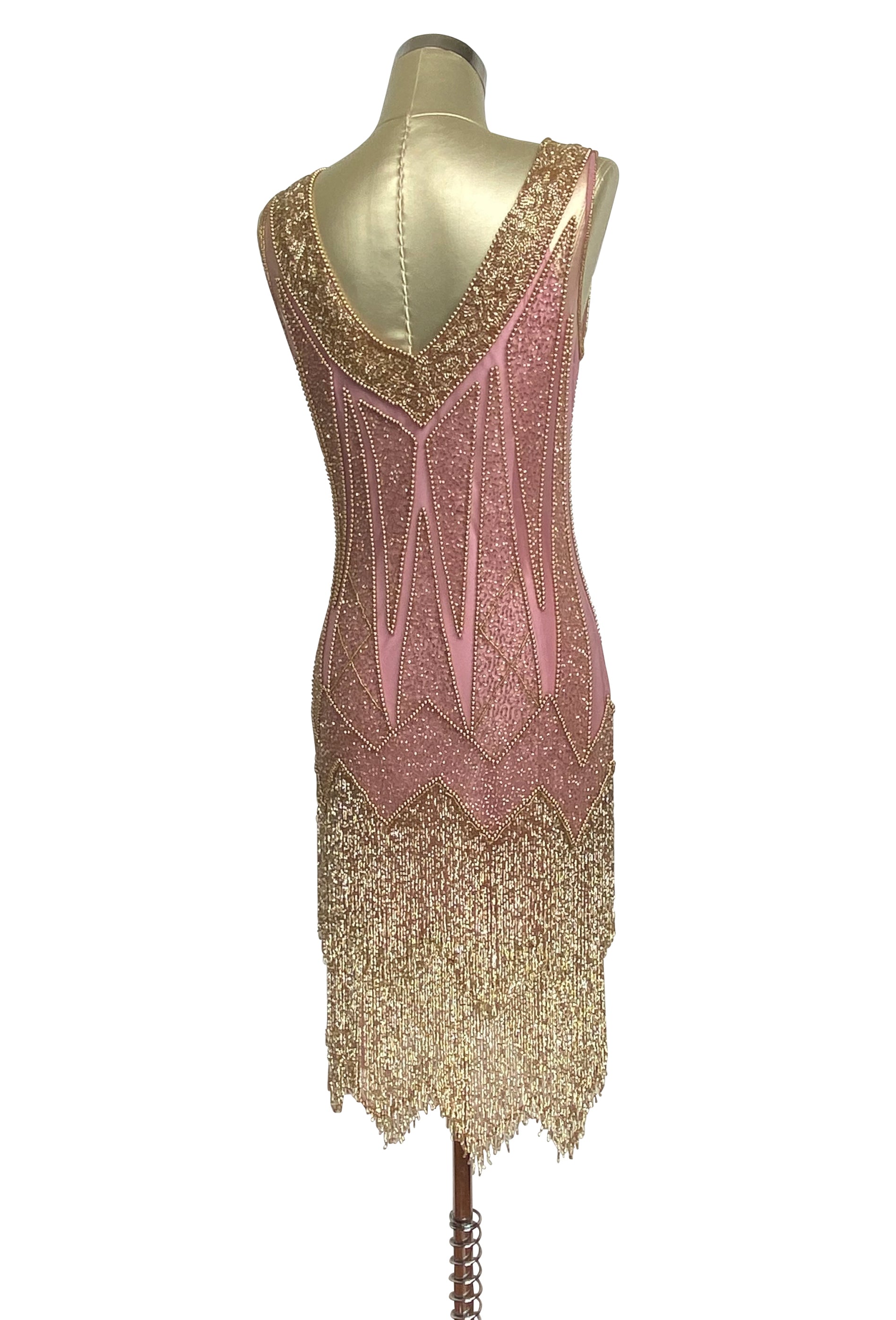 1920's Flapper Fringe Gatsby Party Dress - The Zenith - Gold on Rose P
