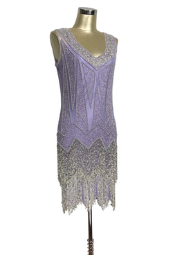 1920's Flapper Fringe Gatsby Party Dress - The Zenith - Silver on Lavender