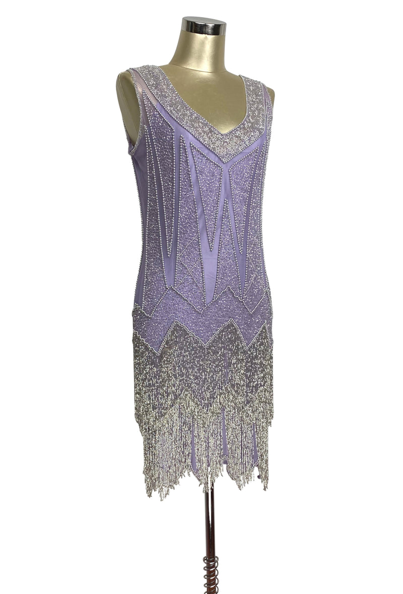 1920's Flapper Fringe Gatsby Party Dress The Zenith Silver on Lave