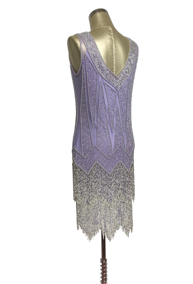 1920's Flapper Fringe Gatsby Party Dress - The Zenith - Silver on Lavender