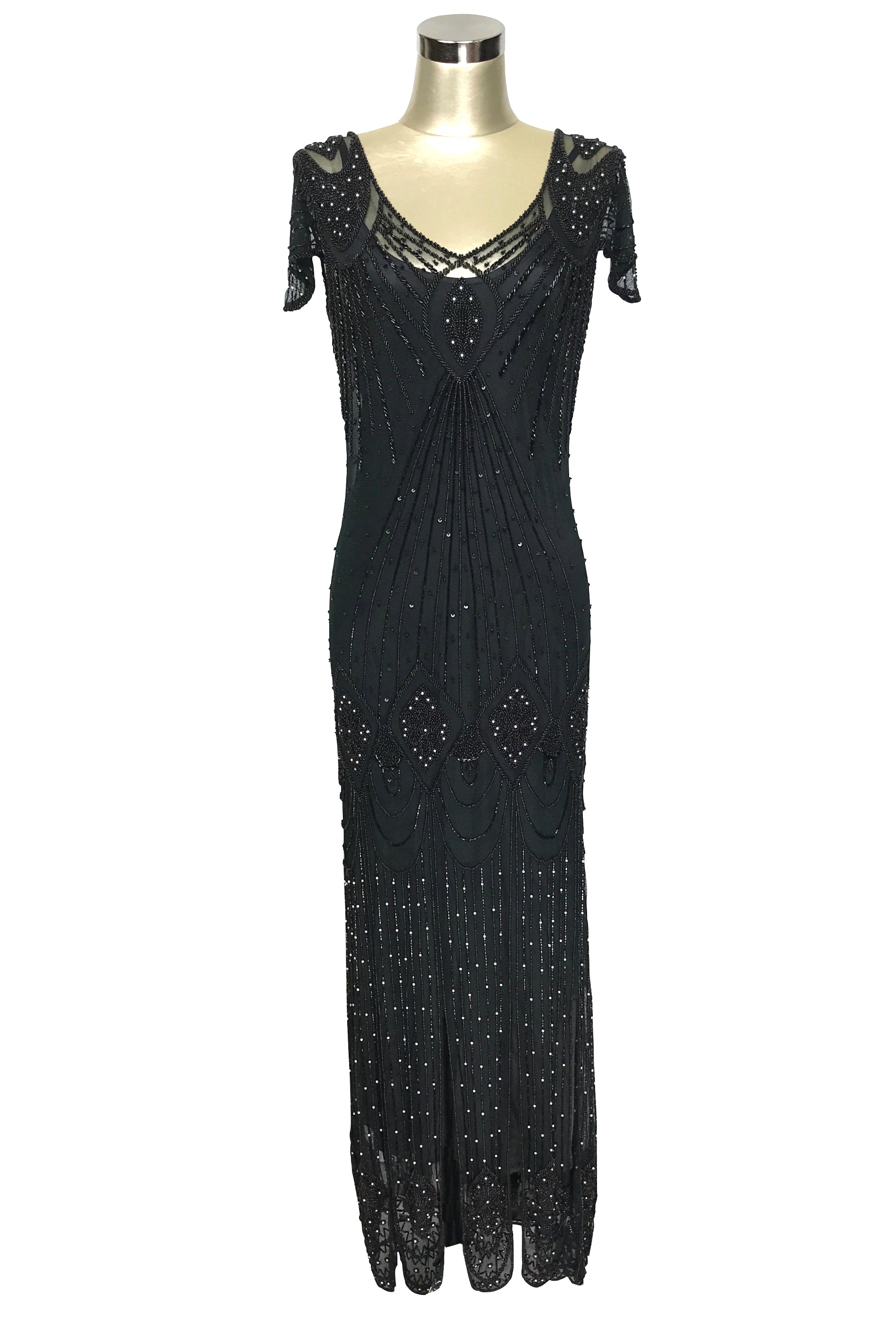 1920's Gatsby Flutter Sleeve Beaded Party Dress - The Starlet - Full-L