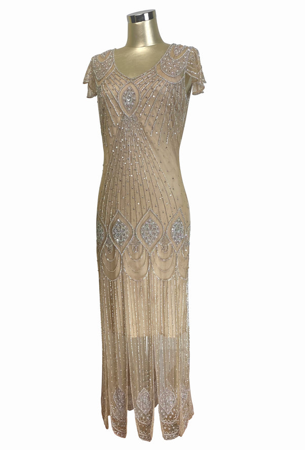 Vintage 1920s Golden Liquid Satin Flapper Evening Dress - Raleigh