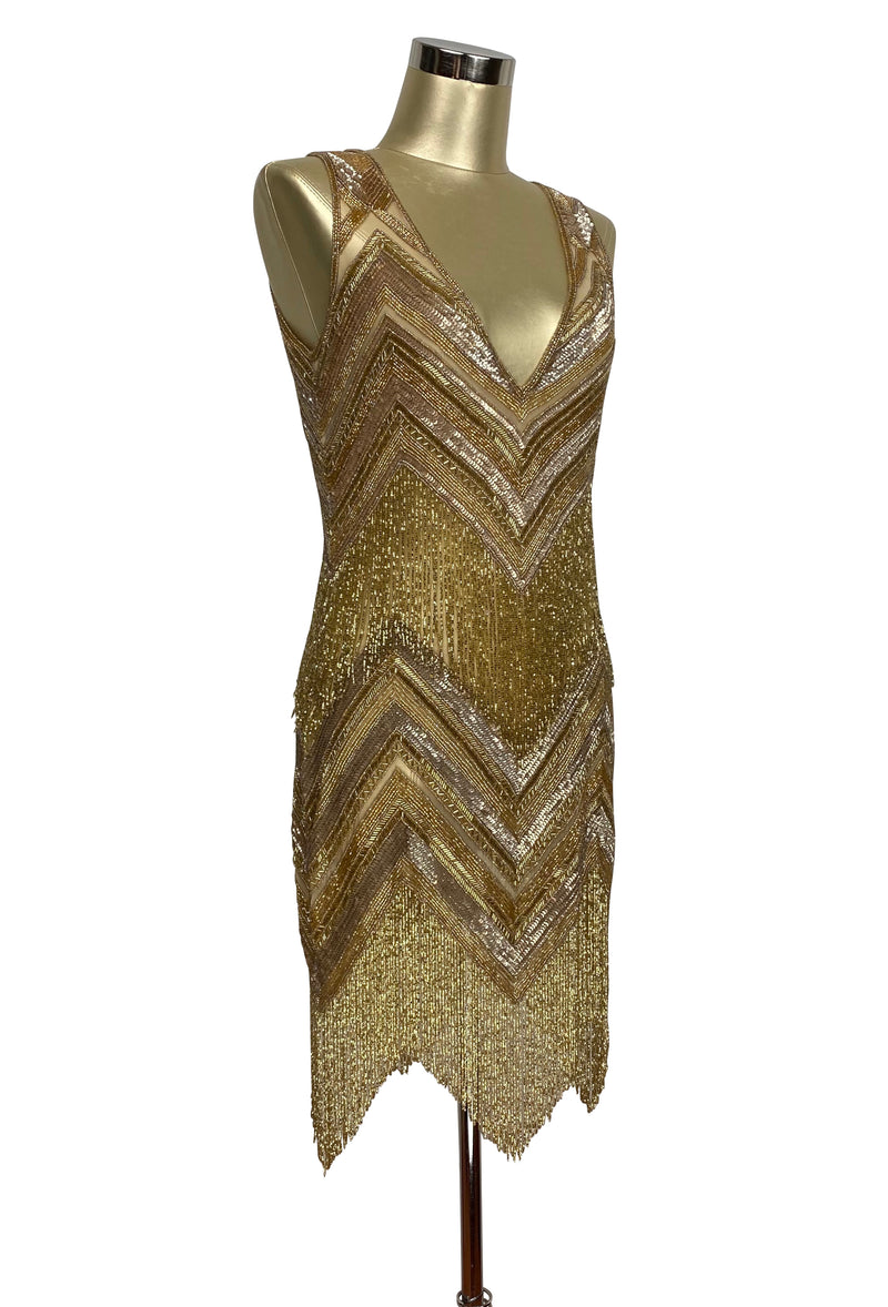 1920's Gatsby Party Dress - The Deco Chevron - Hollywood Gold Xs 1920's Gatsby Party Dress - The Deco Chevron - Hollywood Gold Xs