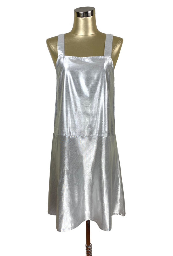 1920's Style Luxe Baby Doll Flapper Dropwaist Slip Dress - Silver Lamé