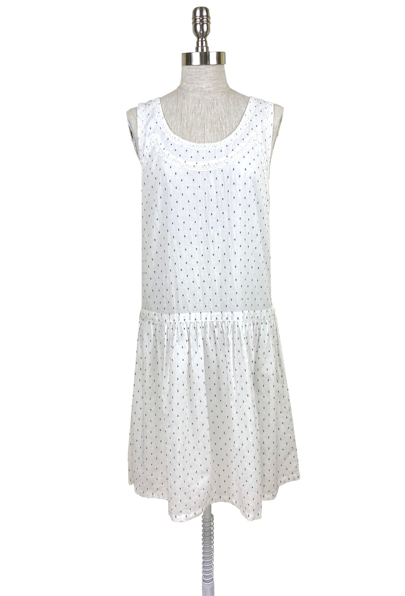 1920's Vintage Deco Dot Lace Voile Dropwaist Dress - White