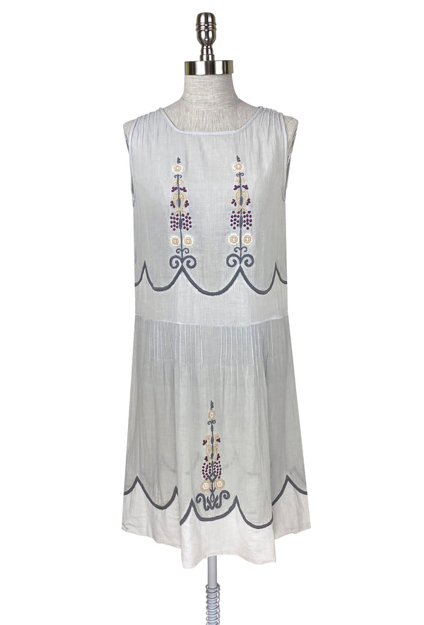 1920's Vintage Embroidered Gauze Charmante Dress - Blue