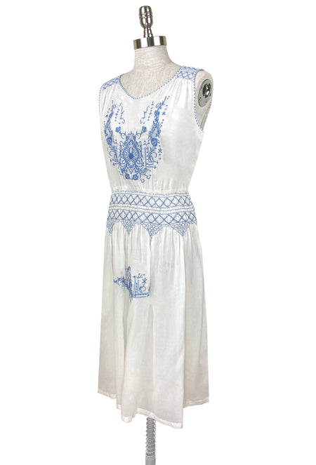 1920's Vintage Embroidered Silk Voile Provence Dress