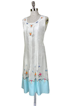 1920's Vintage Embroidered Silk Voile Posey Dress - White