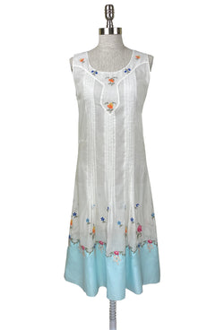 1920's Vintage Embroidered Silk Voile Posey Dress - White