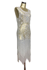 The Deco Haus 1920's Vintage Flapper Beaded Fringe Gatsby Gown - Cut Out Back - The Icon - Light Silver Xs