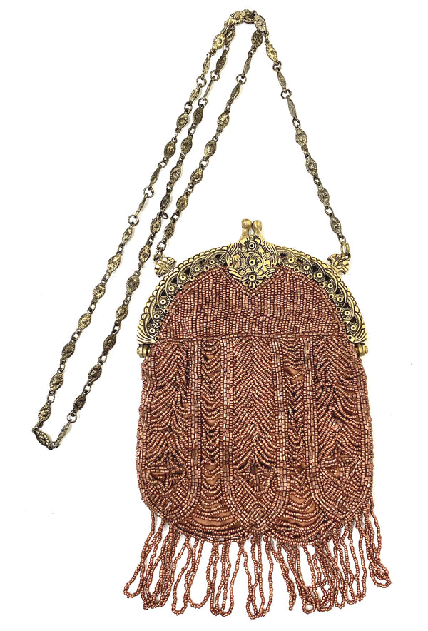 1920's Antique Deco Inspired Gatsby Beaded Evening Bag - Matte Copper - The Deco Haus