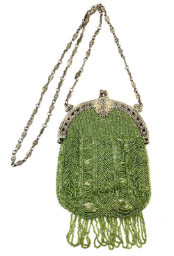 1920's Antique Deco Inspired Gatsby Beaded Evening Bag - Nile Green - The Deco Haus