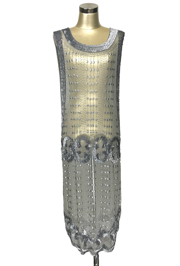 1920's Art Deco Panel Tabard Gown - The Cubist - Platinum - The Deco Haus