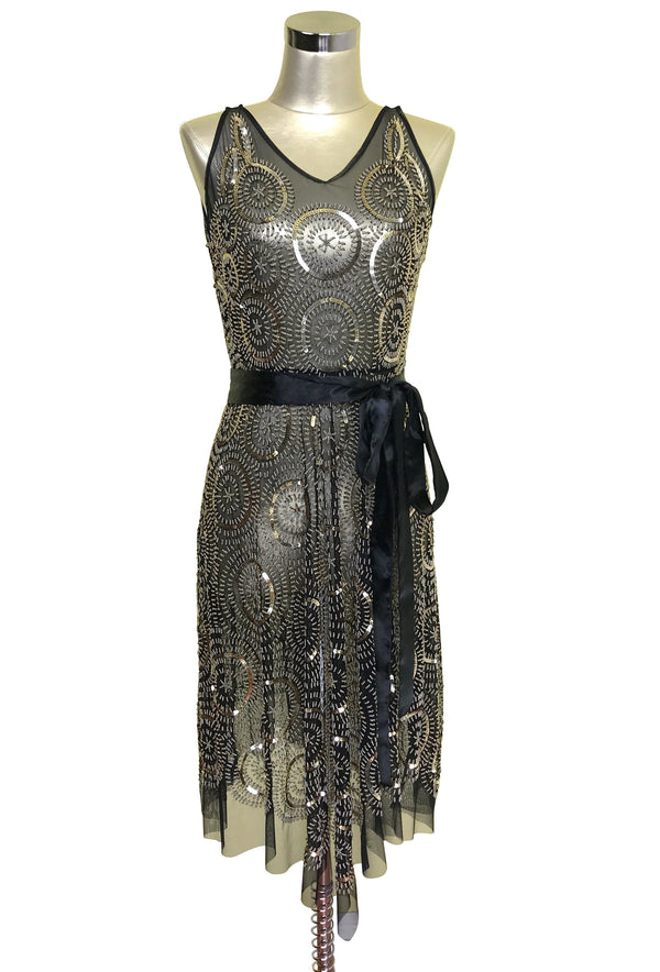 1920's Beaded Handkerchief Gatsby Dress - The Deco Dot - Black Gold - The Deco Haus