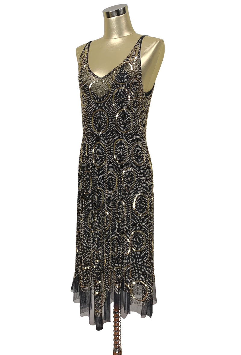 1920's Beaded Handkerchief Gatsby Dress - The Deco Dot - Black Gold - The Deco Haus