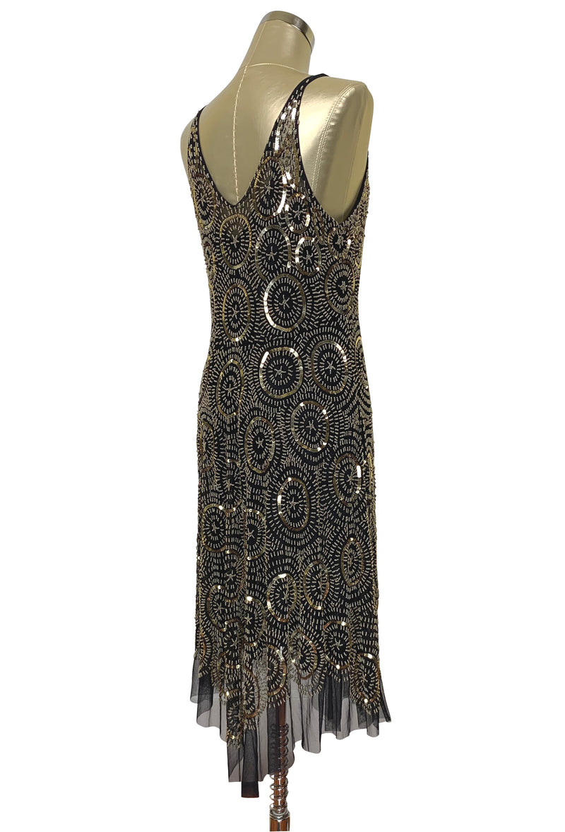 1920's Beaded Handkerchief Gatsby Dress - The Deco Dot - Black Gold - The Deco Haus