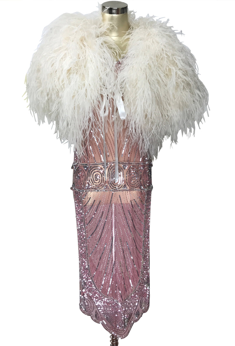 1920's Beaded Vintage Deco Tabard Panel Gown - The Modernist - Silver on Vintage Pink - The Deco Haus
