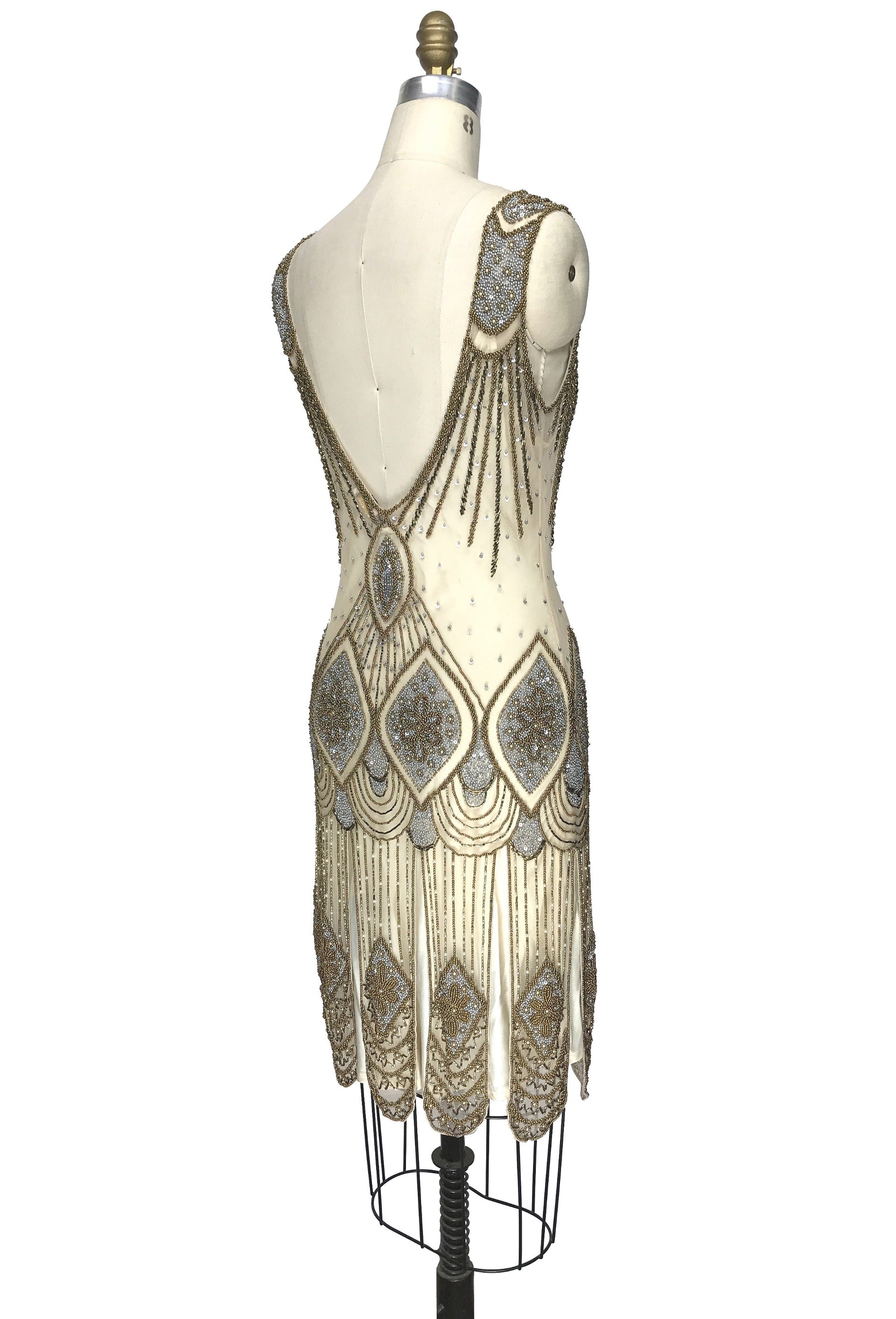 1920 s Flapper Carwash Hem Beaded Party Dress The Starlet Champagn