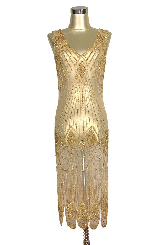 Vintage 1920s Golden Liquid Satin Flapper Evening Dress - Raleigh