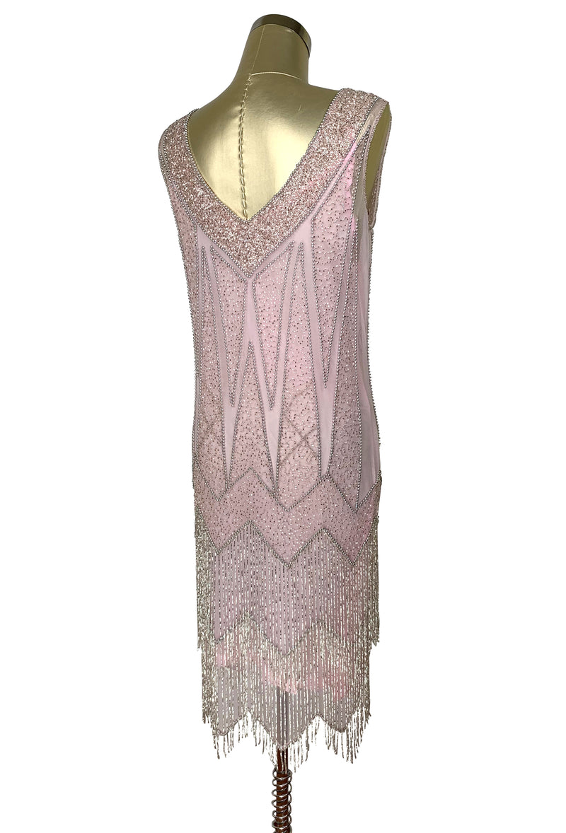 1920's Flapper Fringe Gatsby Party Dress - The Zenith - Silver on Vintage Pink - The Deco Haus