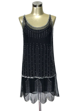 1920's Gatsby Beaded Party Dress - The Park Avenue - Black Rhinestone The Deco Haus