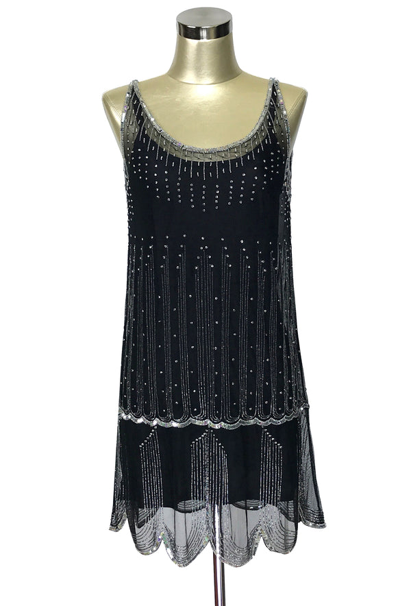 1920's Gatsby Beaded Party Dress - The Park Avenue - Black Rhinestone The Deco Haus