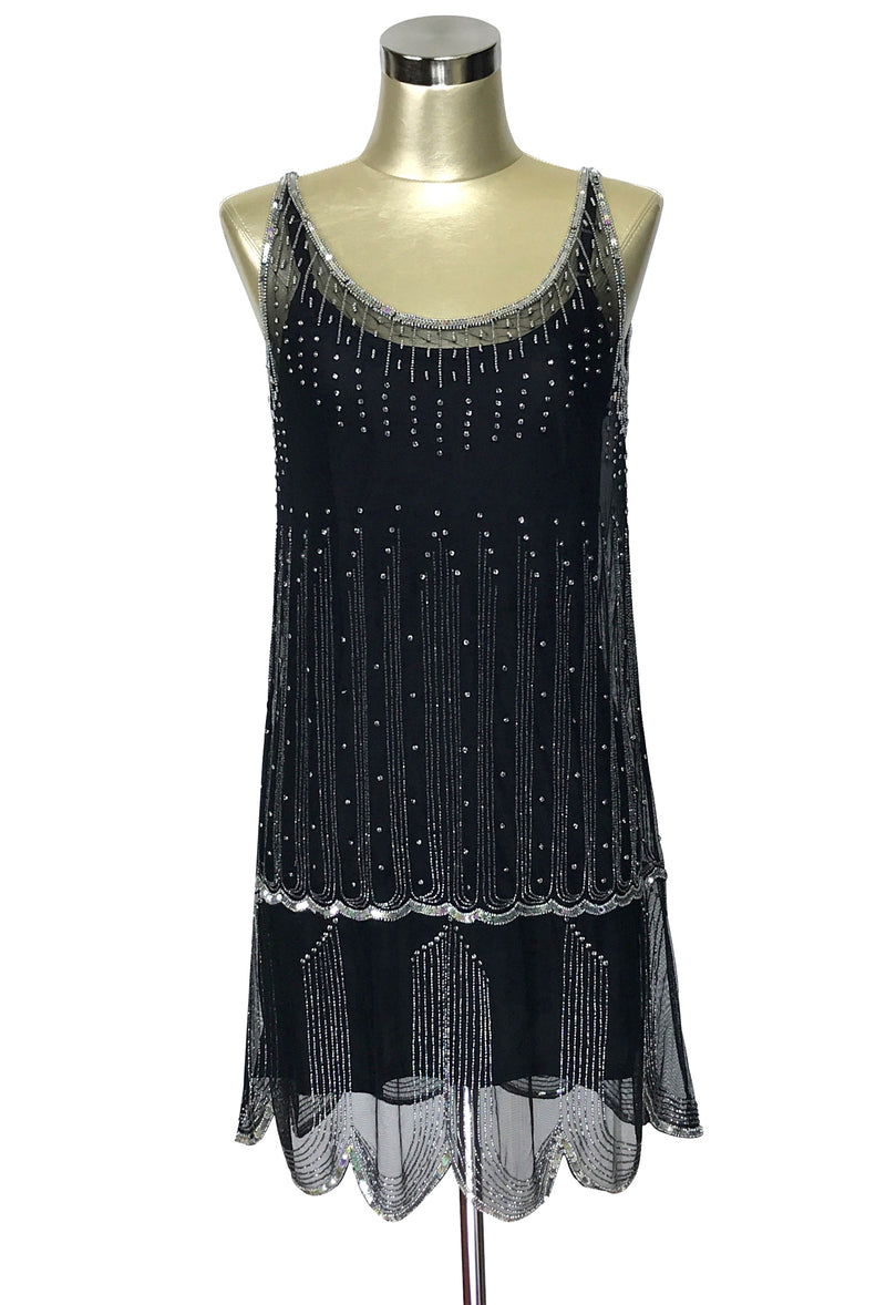 1920's Gatsby Beaded Party Dress - The Park Avenue - Black Rhinestone The Deco Haus