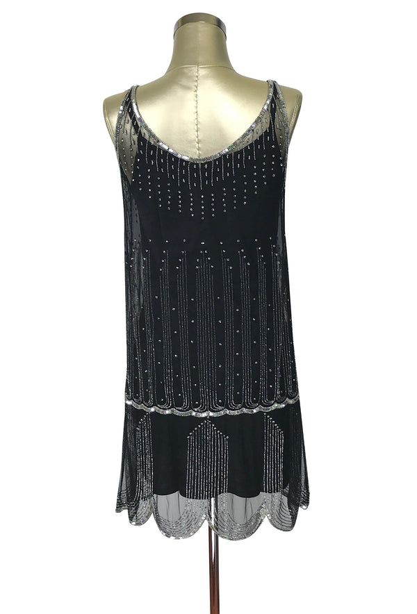 1920's Gatsby Beaded Party Dress - The Park Avenue - Black Rhinestone The Deco Haus