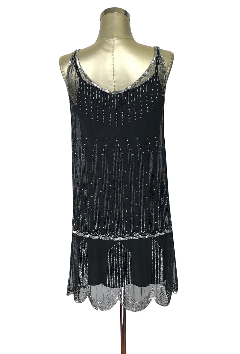 1920's Gatsby Beaded Party Dress - The Park Avenue - Black Rhinestone The Deco Haus