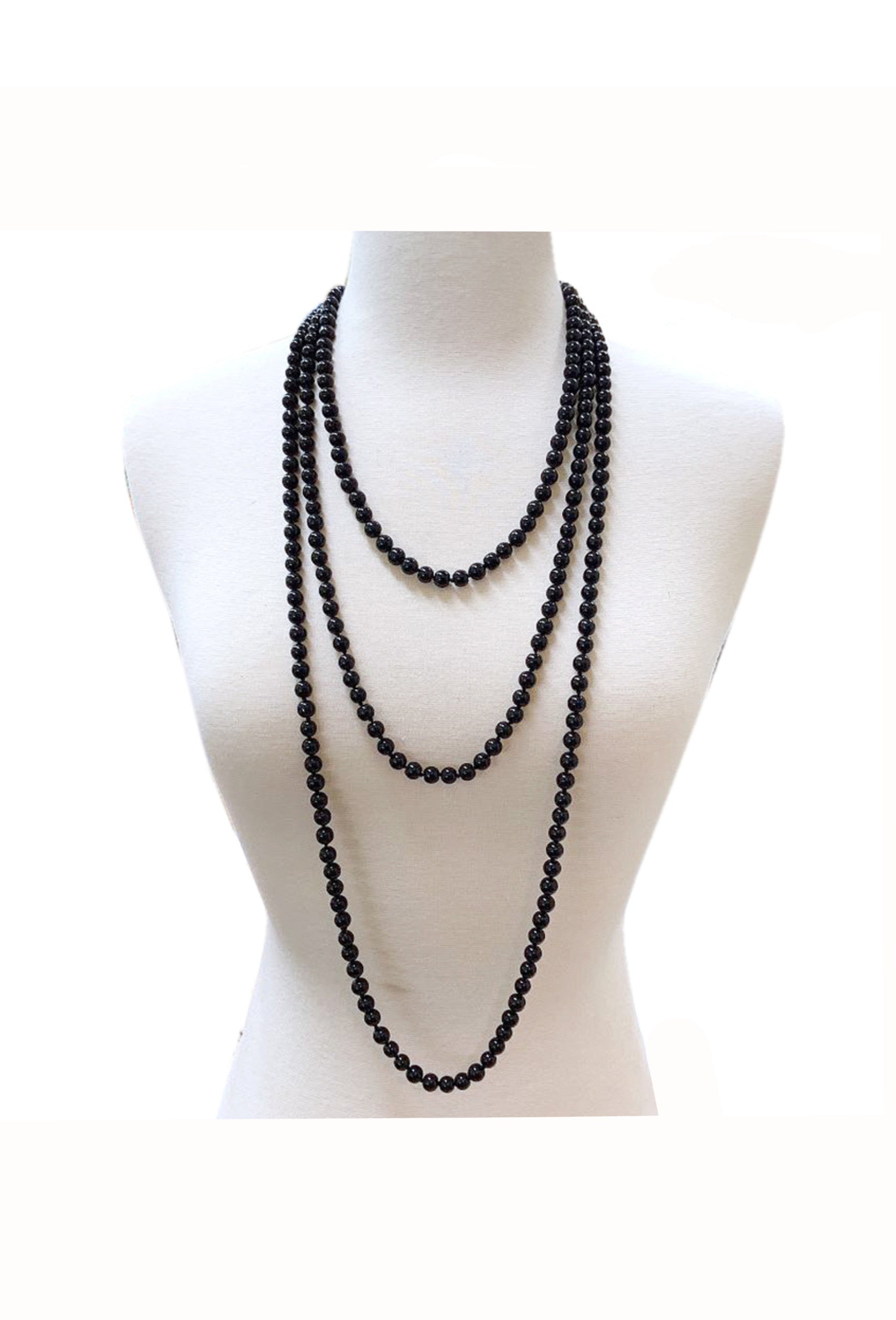 1920s Endless Flapper Pearl Party Necklace - Black The Deco Haus