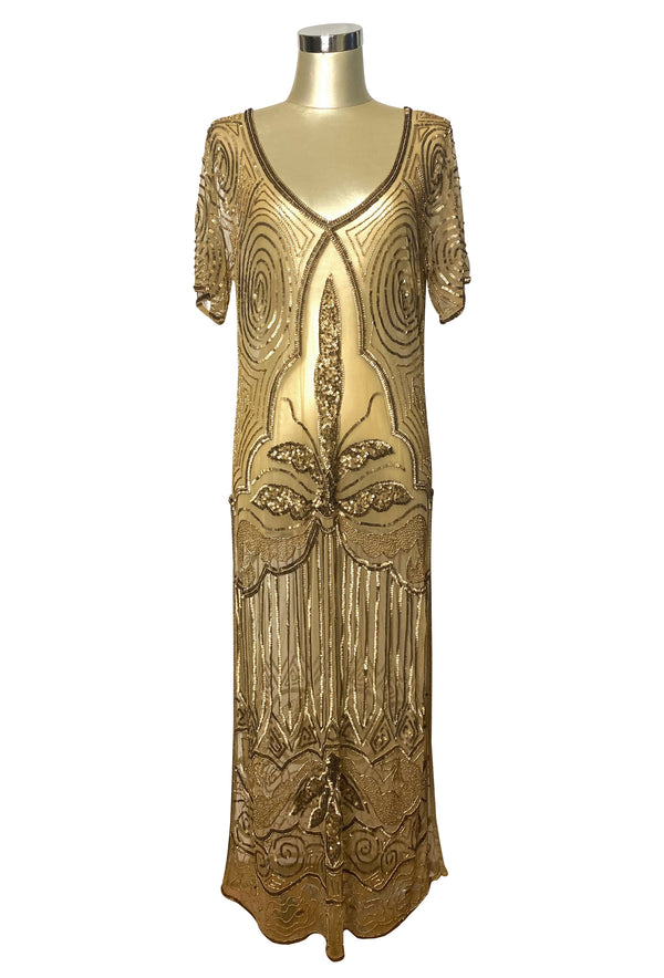 1920s Long Panel Downton Abbey Gown - The Majestic - Gold