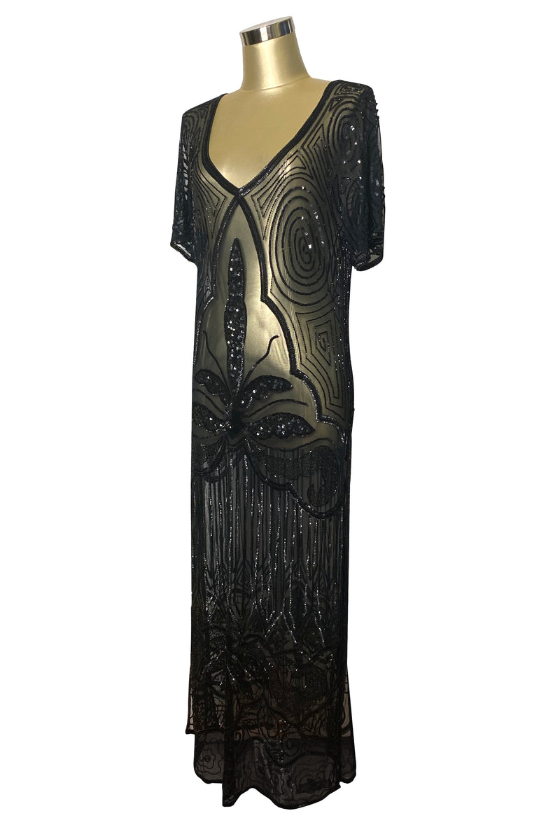 1920s Long Panel Downton Abbey Gown - The Majestic - Kohl Black