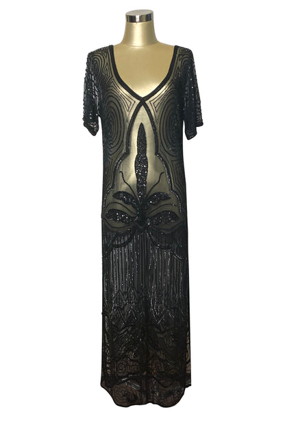 1920s Long Panel Downton Abbey Gown - The Majestic - Kohl Black