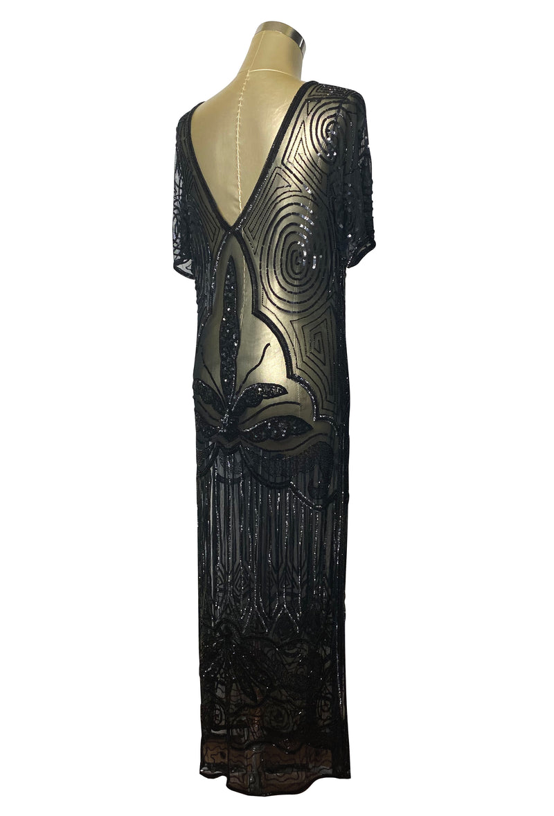 1920s Long Panel Downton Abbey Gown - The Majestic - Kohl Black