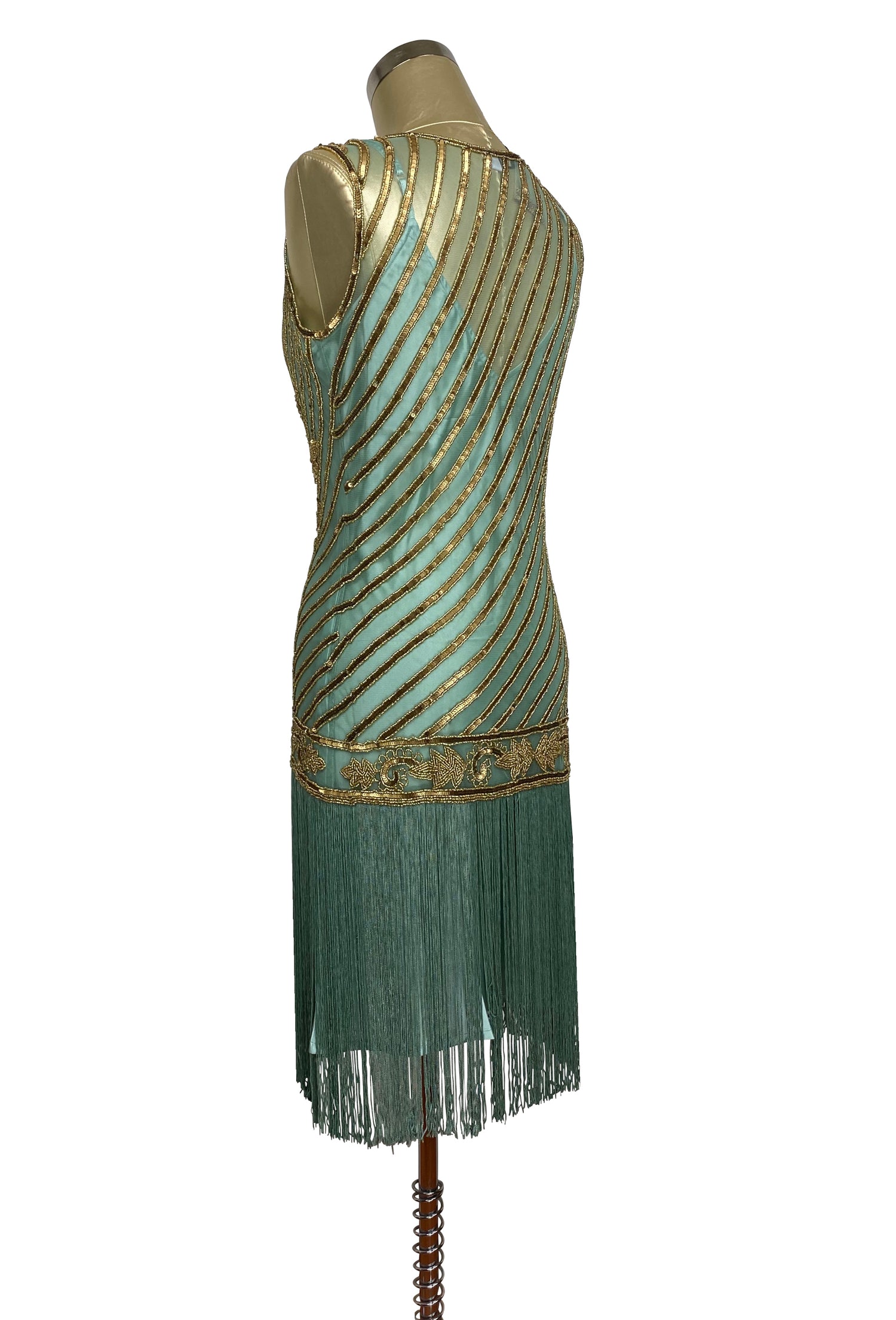 1920s Style Flapper Fringe Party Dress - The &quot;Original&quot; Artist - Gold on Turquoise