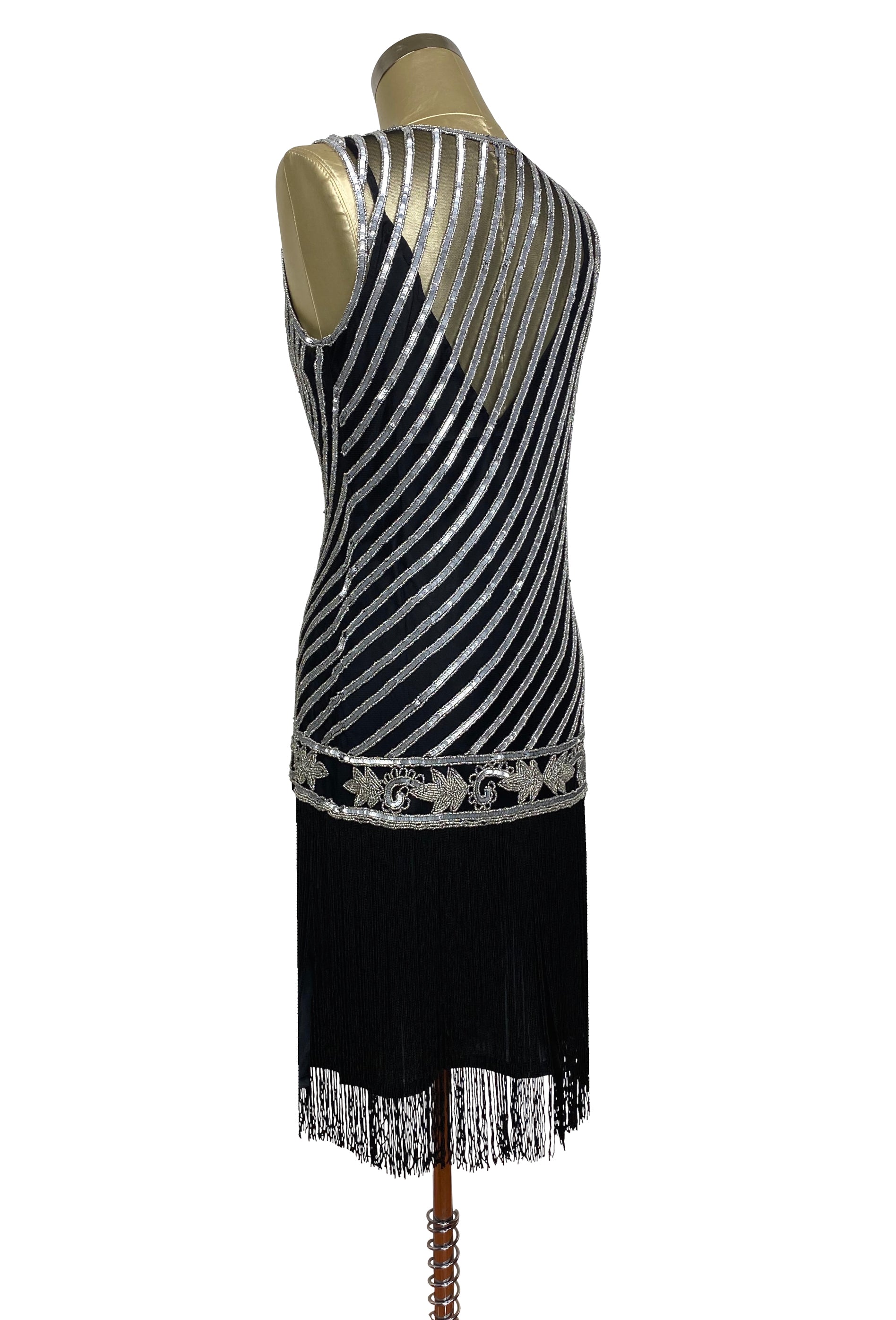 1920s Style Flapper Fringe Party Dress - The "Original" Artist - Silver on Black - The Deco Haus