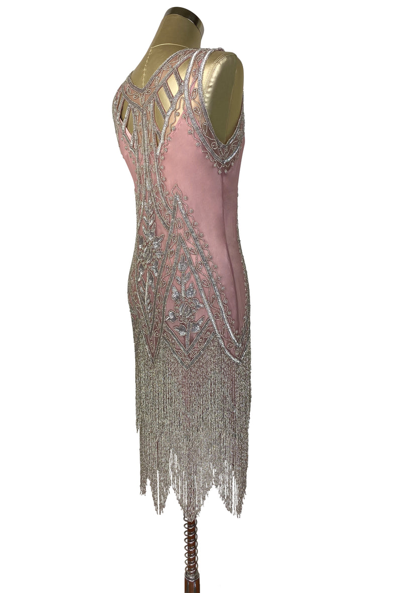 1920s Style Gatsby Beaded Fringe Party Dress - The Icon - Antique Rose