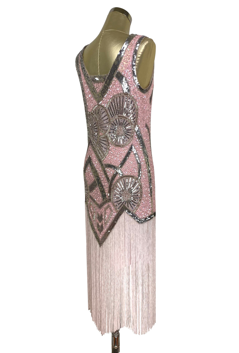 1920s Vintage Flapper Fringe Deco Gown - The Kismet - Pink Silver - The Deco Haus