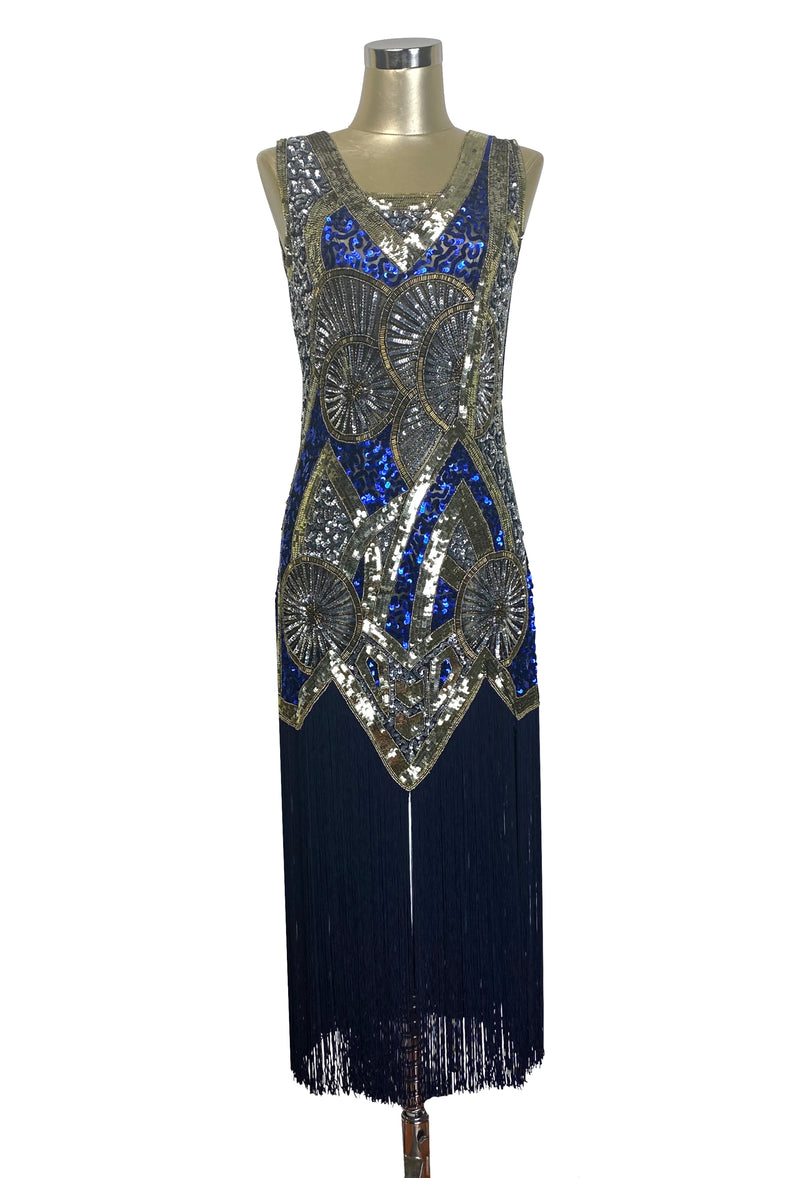 1920s Vintage Flapper Fringe Deco Gown - The Kismet - Sapphire