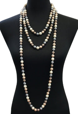 1920s Flapper Endless Pearls Party Necklace - 12mm - Multi Metallic - The Deco Haus