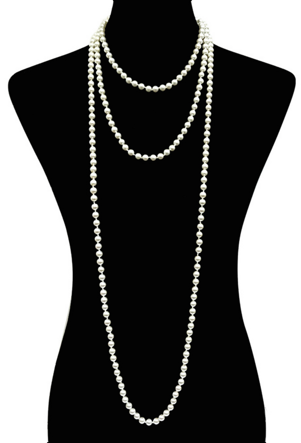 1920s Flapper Endless Pearls Party Necklace - 12mm - Cream - The Deco Haus