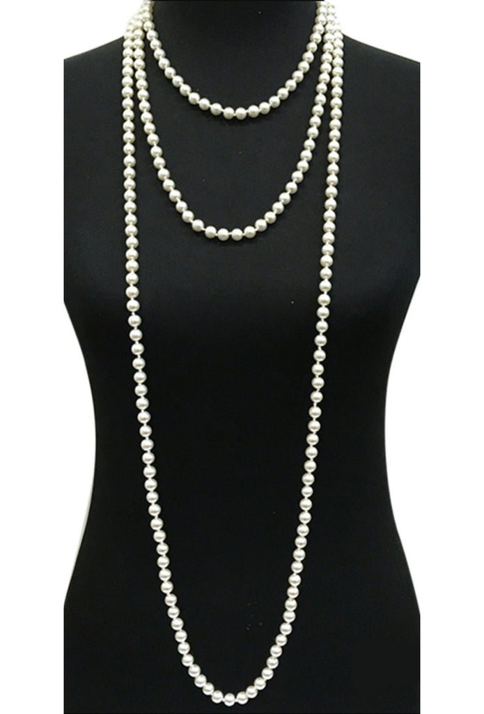 1920s Flapper Endless Pearls Party Necklace 12mm White