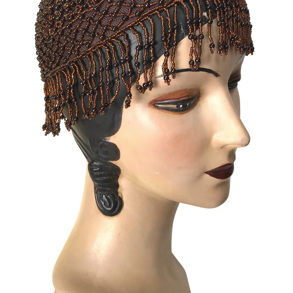 1920s Hand Beaded Gatsby Lattice Flapper Party Cap Short