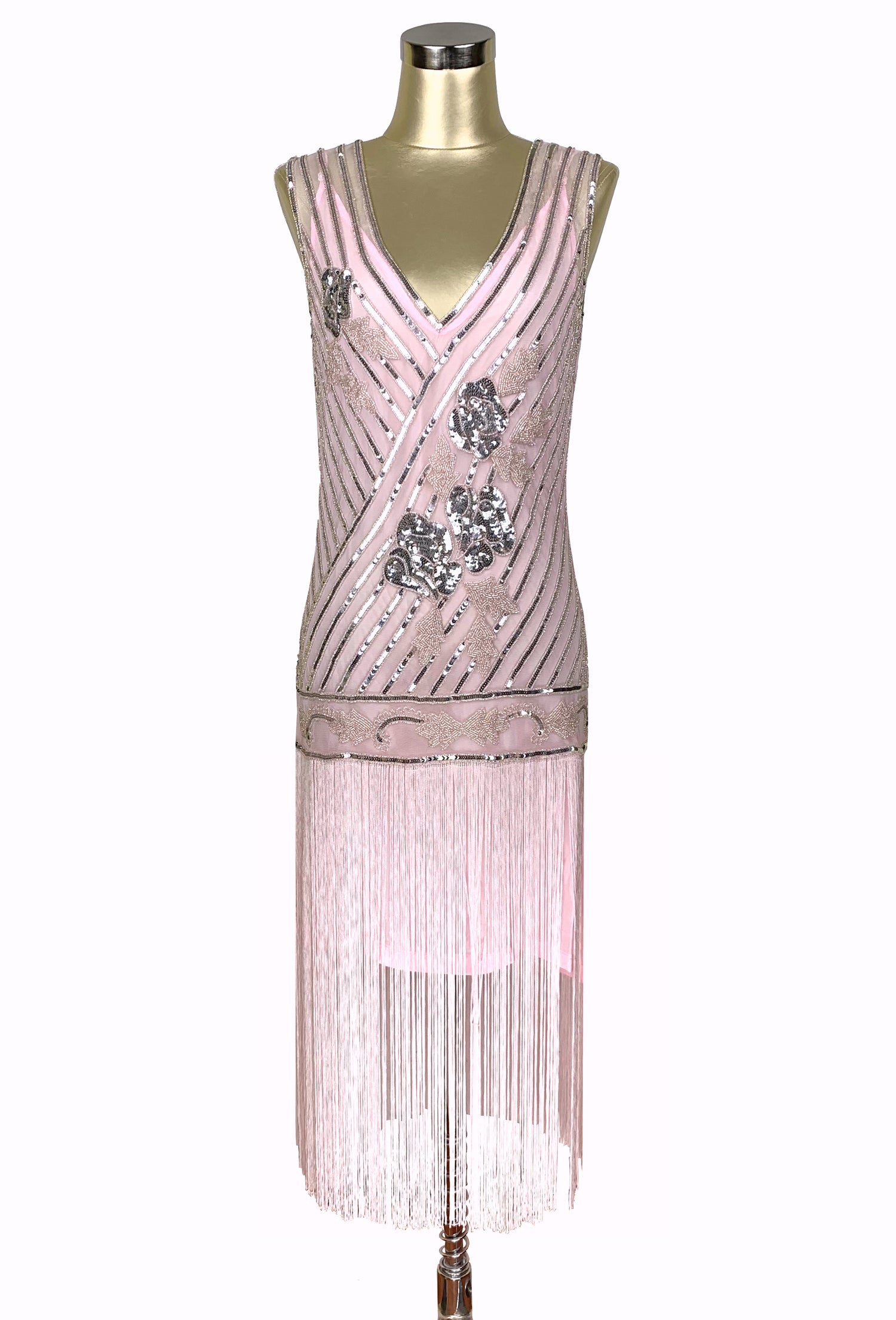 1920s Style Flapper Fringe Party Dress - The Original Artist - Vintage Pink L 1920s Style Flapper Fringe Party Dress - The Original Artist - Vintage Pink L