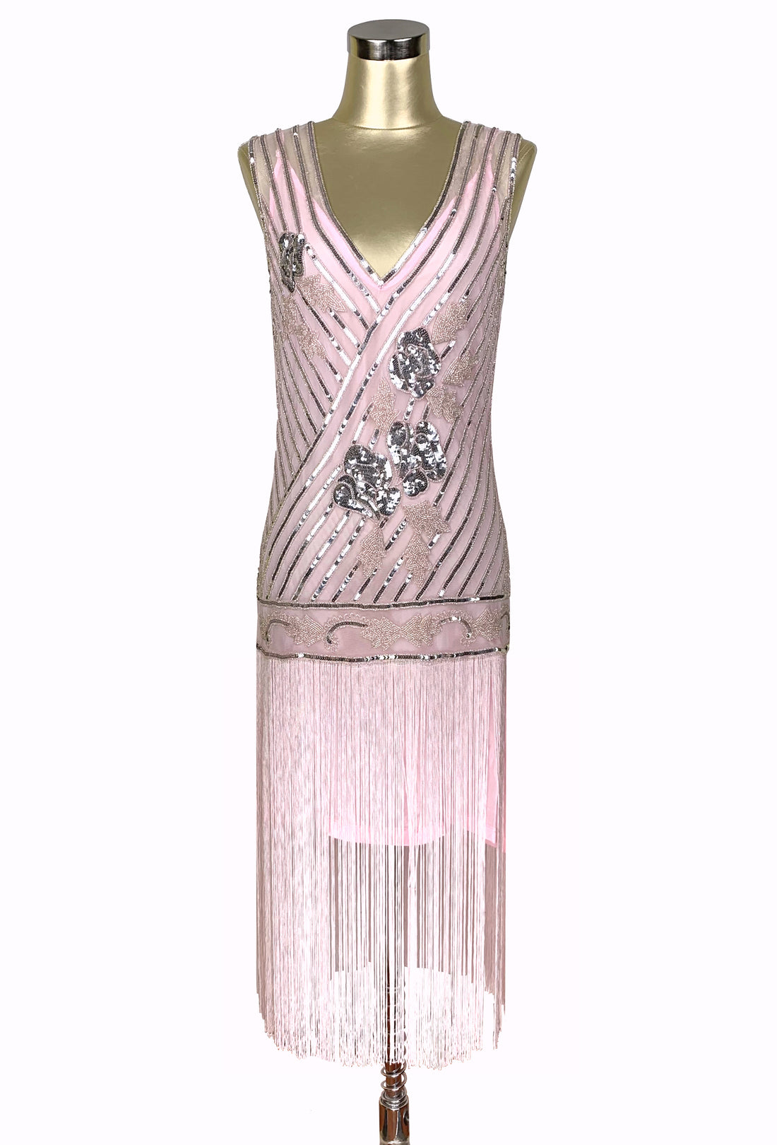 1920s Style Flapper Fringe Party Dress - The &quot;Original&quot; Artist - Vintage Pink The Deco Haus