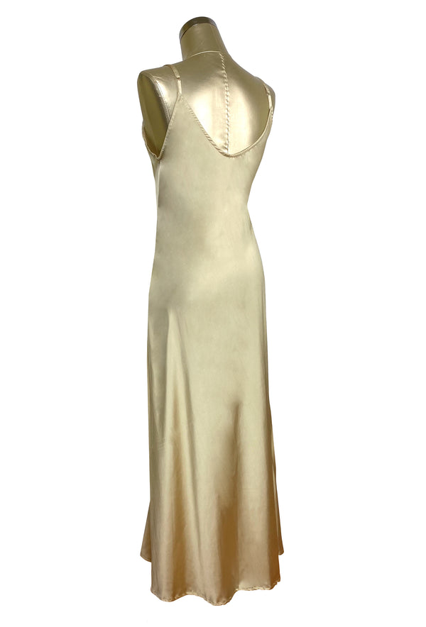 1930's Bias Glamour Full Length Gatsby Slip Dress - Gold