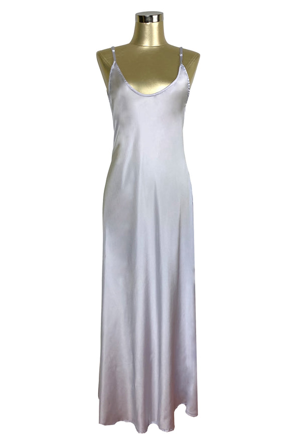 1930's Bias Glamour Full Length Gatsby Slip Dress - Silver