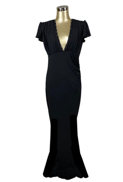 1930's Style Bias Ruched Flutter Sleeve Full-Length Rhinestone Hayworth Gown - Black S 1930's Style Bias Ruched Flutter Sleeve Full-Length Rhinestone Hayworth Gown - Black S